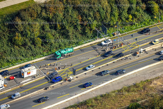 Herne241015916 | Luftbild, Großbaustelle Autobahnkreuz Herne, Stau auf der Autobahn A43, Baustelle mit Verkehrsregelung, Baukau-West, Herne, Ruhrgebiet, Nordrhein-Westfalen, Deutschland