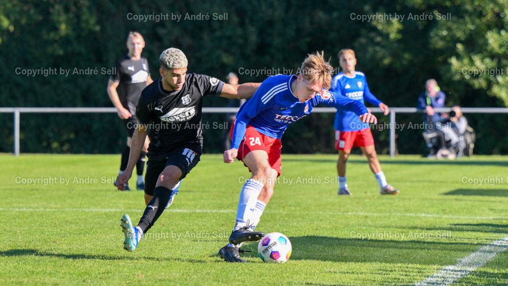 SpVg Eidertal Molfsee vs Eckernförder SV | Johannes Kristen (Molfsee #24) / Ömer Dagtekin (ESV #29) - Fußball-Oberliga Männer 2024/2025 / SpVg Eidertal Molfsee vs Eckernförder SV / Platz A / Molfsee / 03.10.24 - Realisiert mit Pictrs.com
