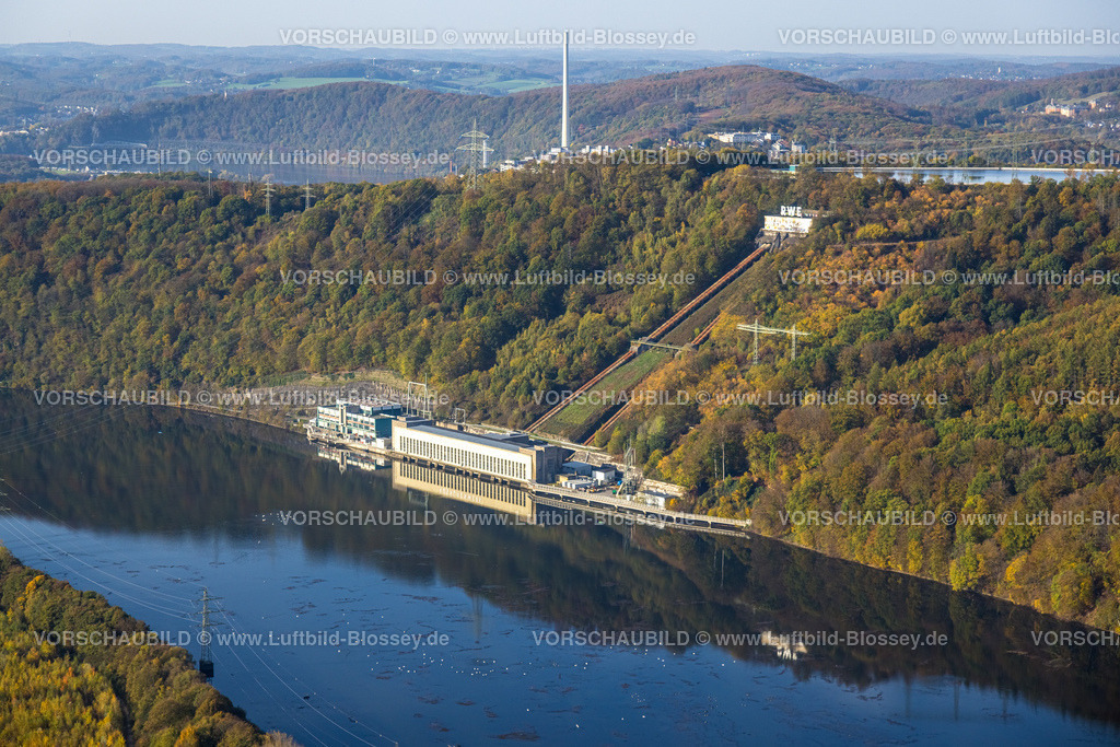 Herdecke221015251 | Luftbild, Koepchenwerk RWE Pumpspeicherkraftwerk, Hengsteysee, Ardeygebirge Herbstfarben, Herdecke, Ruhrgebiet, Nordrhein-Westfalen, Deutschland