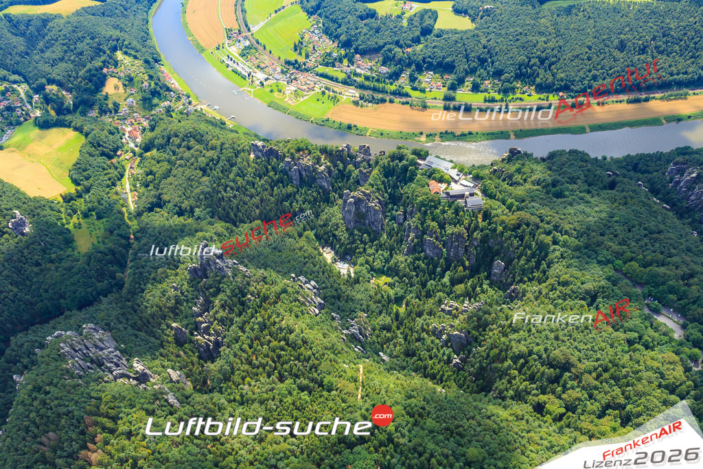 Luftbild von Bastei Rathen - Luftaufnahme wurde 2016 von https://frankenair.de mittels Flugzeug (keine Drohne) erstellt - die Geschenkidee