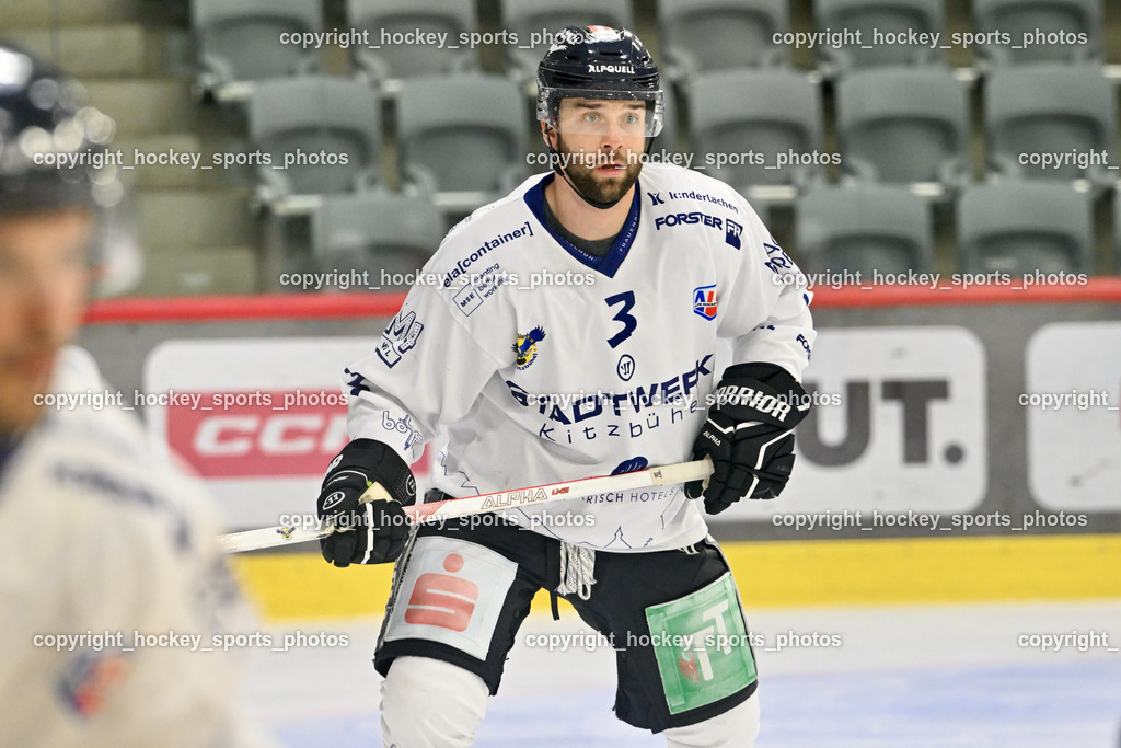 EC KAC Future Team vs. Die Adler Kitzbühl 7.10.2023 | #3 Kreuter David EC Kitzbühel, EC KAC Future Team vs. Die Adler Kitzbühl 7.10.2023, EC KAC Future Team vs. Die Adler Kitzbühl am 07.10.2023 in Klagenfurt (Messehalle Klagenfurt), Austria, (Photo by Bernd Stefan)