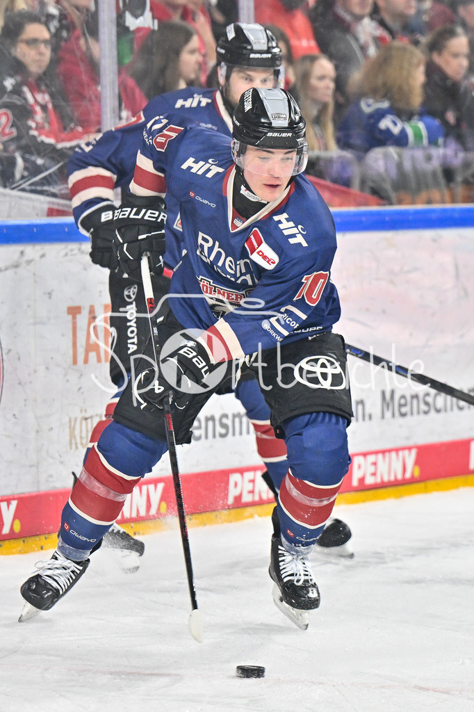 Kölner Haie - Augsburger Panther | am PUck Justin SCHUETZ (Koelner Haie #10) / Freisteller / Einzelfoto / DEL: Koelner Haie - Augsburger Panther, Lanxess Arena am 05.01.2025