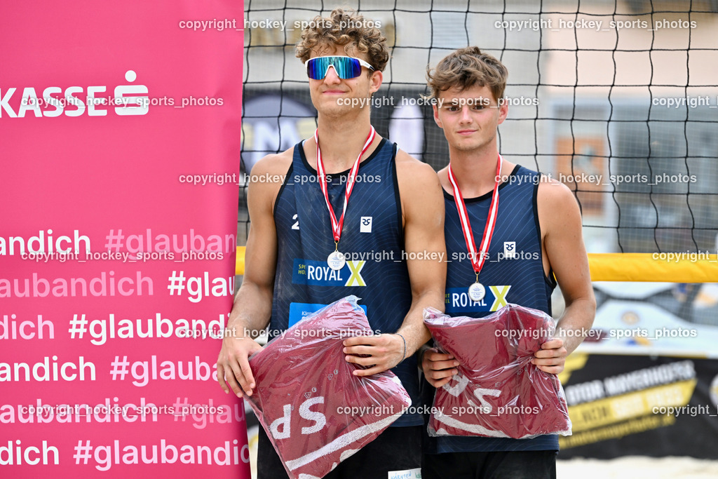 Kärntner Landesmeisterschaft Beach Volleyball | KLEMEN Michael Mario, SPONER Philipp, Kärntner Landesmeisterschaft Beach Volleyball, Kärntner Landesmeisterschaft Beach Volleyball am 18.08.2024 in Villach (Rathausplatz Villach), Austria, (Photo by Bernd Stefan)