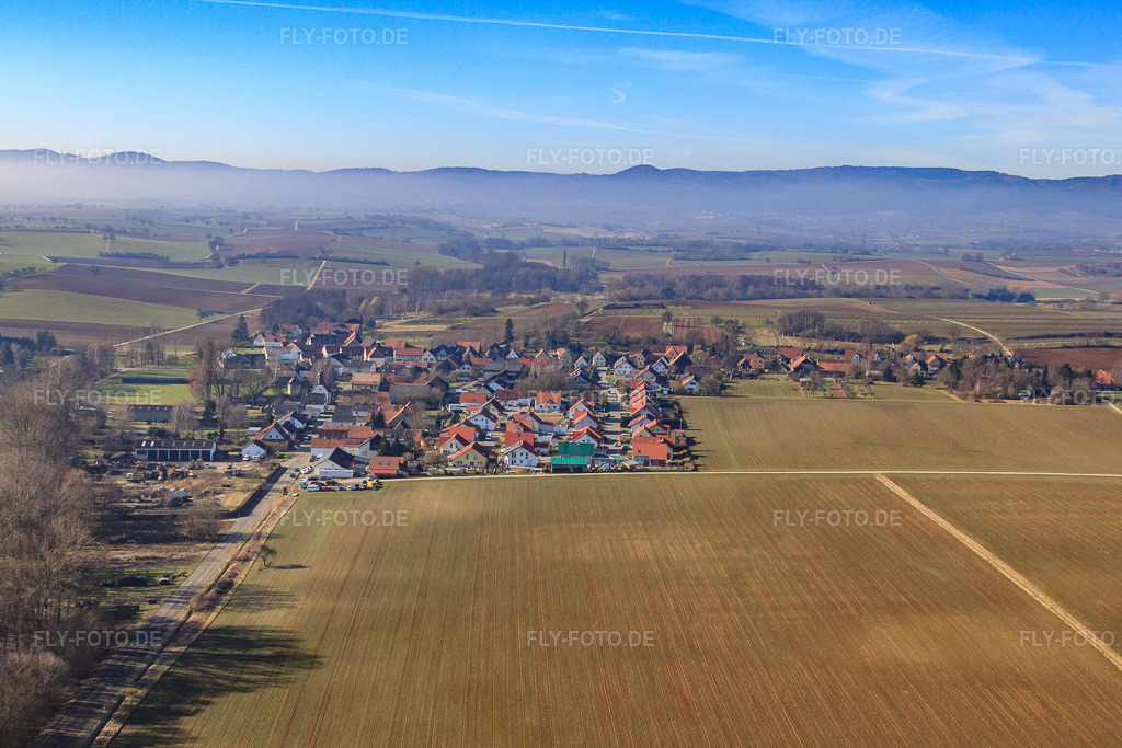 Luftbild: Ortsansicht von Osten im Ortsteil Kleinsteinfeld in Niederotterbach im Bundesland Rheinland-Pfalz in Deutschland. Foto: IMG_37352.jpg vom 07.02.2011 durch Werner Riehm/FLY-FOTO.deAuflösung des Originals: 4752 x 3168 px