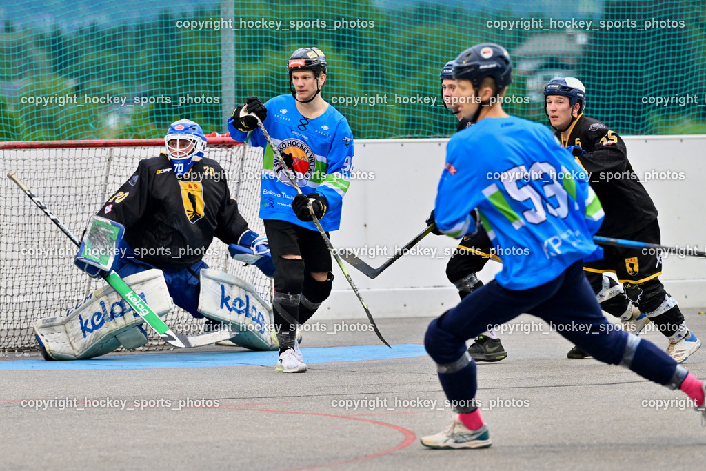ASKÖ Hockey Villach vs. VAS Ballhockey  | #70 Moser Lukas VAS Villach, #98 MAXA Alexander ASKÖ Villach Hockey, #65 Ortner Stefan VAS Villach, ASKÖ Hockey Villach vs. VAS Ballhockey , ASKÖ Hockey Villach vs. VAS Ballhockey  am 06.07.2025 in Villach (Alpen Arena ), Austria, (Photo by Bernd Stefan)