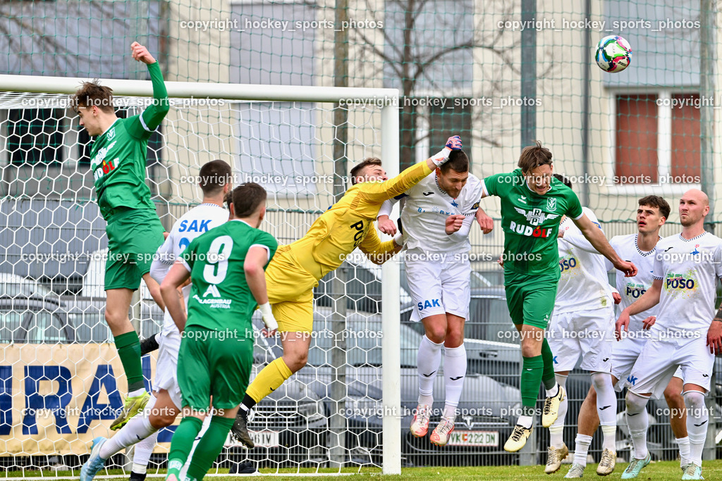 SAK vs. VST Völkermarkt | #9 Armin Majanovic VST Völkermarkt, #99 Arian Rener SAK, #22 Leo Ejup SAK, #21 Oliver Kuester VST Völkermarkt, #4 Marius Leo MaierhoferVST Völkermarkt,  SAK vs. VST Völkermarkt, SAK vs. VST Völkermarkt am 21.03.2026 in Klagenfurt (Sportpark Welzenegg), Austria, (Photo by Bernd Stefan)