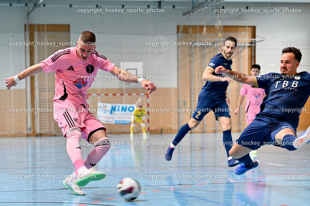 Carinthia Flamengo Futsal Club vs. Futsal Klagenfurt | #24 Zoran Vukovic Carinthia Flamengo, #15 Vahid Muharemovic Futsal Klagenfurt, Carinthia Flamengo Futsal Club vs. Futsal Klagenfurt, Carinthia Flamengo Futsal Club vs. Futsal Klagenfurt am 01.12.2024 in Klagenfurt (Ballspielhalle Viktring), Austria, (Photo by Bernd Stefan)