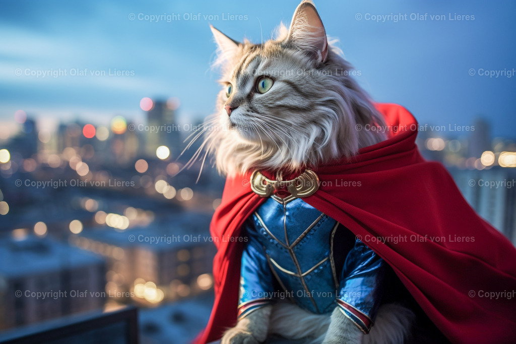 Katze als Superheld | Katze mit Umhang als Supercat