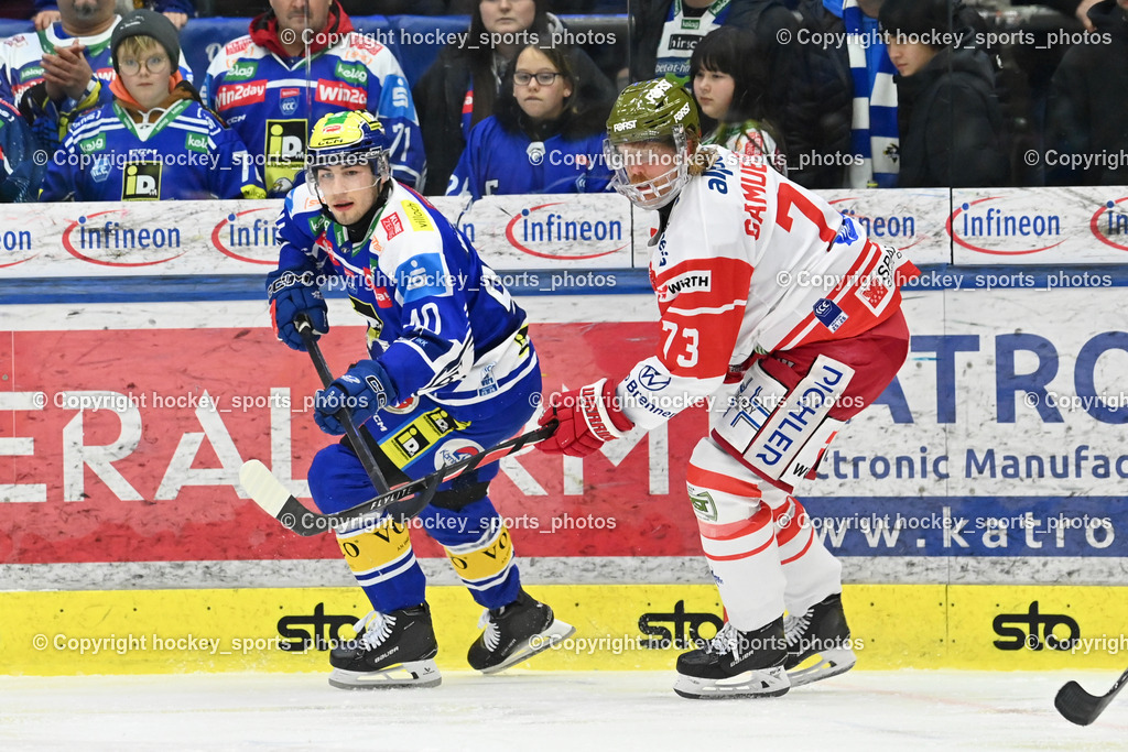 EC IDM WÄRMEPUMPEN VSV vs. HCB Südtirol Alperia | #40 Elias Wallenta EC VSV, #73 Philip Samuelsson HCB Südtirol Alperia, EC IDM WÄRMEPUMPEN VSV vs. HCB Südtirol Alperia, EC IDM WÄRMEPUMPEN VSV vs. HCB Südtirol Alperia am 28.12.2025 in Villach (Stadthalle Villach), Austria, (Photo by Bernd Stefan)