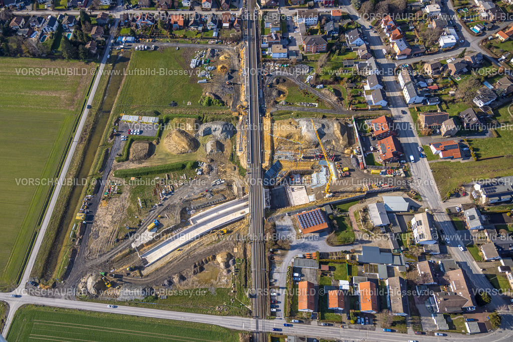 Hamm230216278 | Luftbild, geplanter Haltepunkt in Westtünnen, Baustelle am Südfeldweg und Von-Thünen-Straße für den künftigen Bahnhaltepunkt, Stadtbezirk Rhynern, Hamm, Ruhrgebiet, Nordrhein-Westfalen, Deutschland