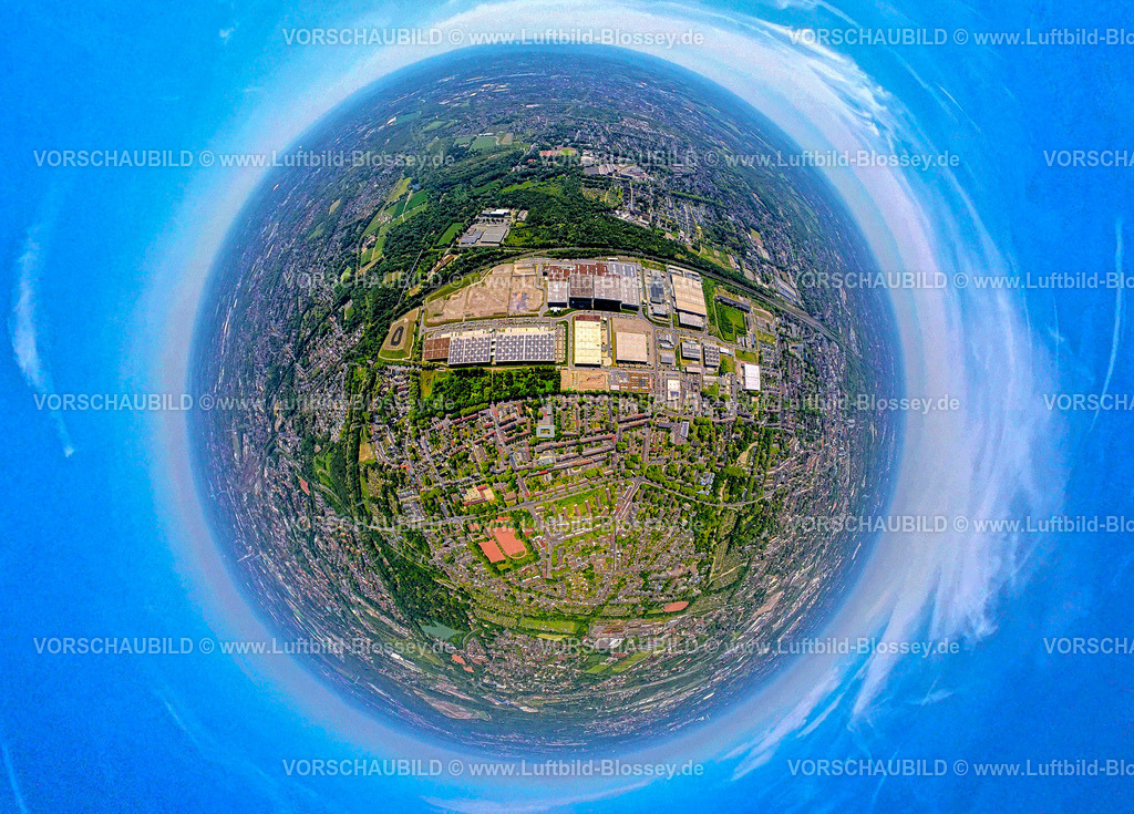 Gelsenkirchen250590004-2 | Luftbild, Gewerbegebiet Industriepark Schalker Verein, Europastraße, Erdkugel, Fisheye Aufnahme, Fischaugen Aufnahme, 360 Grad Aufnahme, tiny world, little planet, fisheye Bild, Bulmke-Hüllen, Gelsenkirchen, Ruhrgebiet, Nordrhein-Westfalen, Deutschland