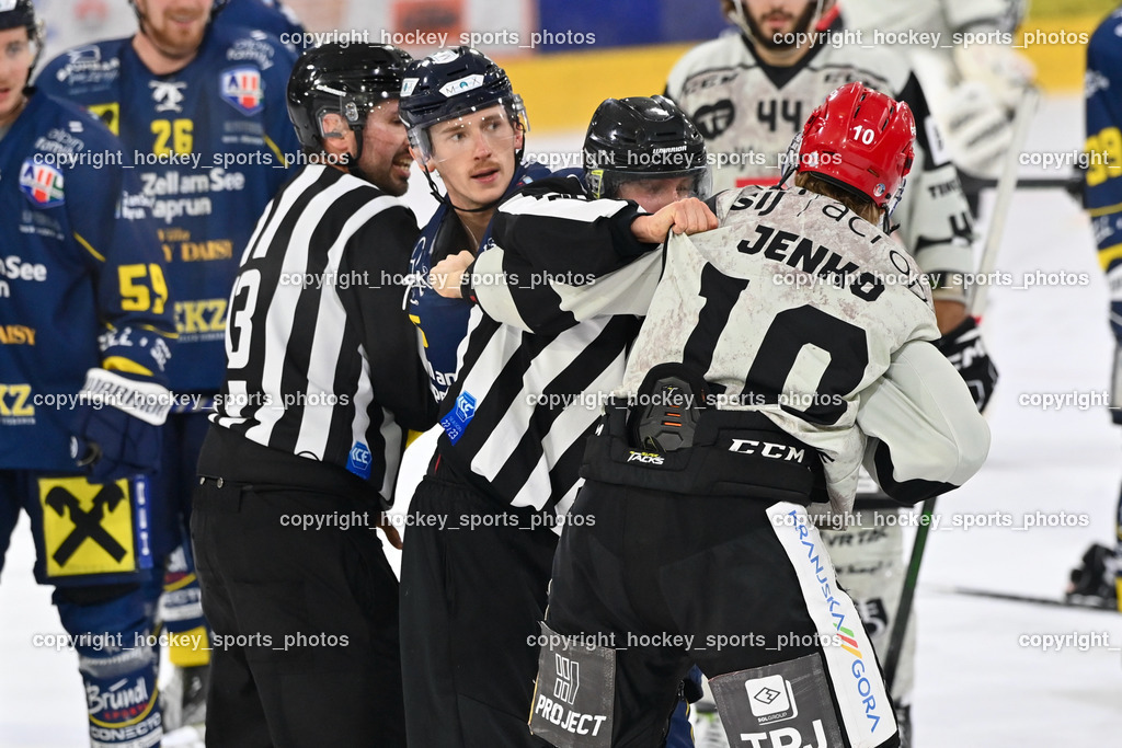 EK Zeller Eisbären vs. HDD Jesenice 1.10.2022 | #11 Ban Daniel, BERGANT Anze, KANYO Tamas, Referees, #47 Glavic Gasper, Faustkampf, #40 Blomberg Niki, #91 Jezovsek Zan, #26 Rep Ozbej, #9 Rajsar Patrik, #44 Planko David, #5 Laurin Müller