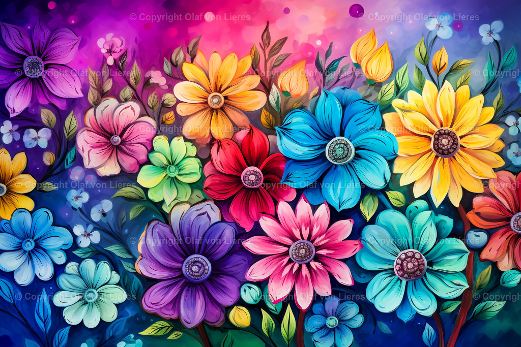 bunte Blumen gemalt | viele bunte Blüten