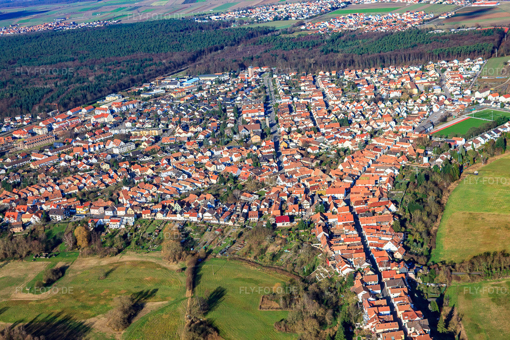 Luftbild: Ludwigstraße und Maximilianstr in Jockgrim im Bundesland Rheinland-Pfalz in Deutschland. Foto: IMG_23315.jpg vom 02.12.2009 durch Werner Riehm/FLY-FOTO.de