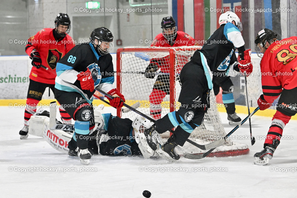 Lendhafen Seelöwen vs. Spartans Althofen | #88 Katnik Sebastian Lendhafen Seelöwen, #37 Juch Lukas Lendhafen Seelöwen, #9 Hebar Andrej Lendhafen Seelöwen, #89 Pirmann Markus Spartans Althofen, Lendhafen Seelöwen vs. Spartans Althofen, Lendhafen Seelöwen vs. Spartans Althofen am 14.02.2025 in Ferlach (HTC Eishalle Ferlach), Austria, (Photo by Bernd Stefan)