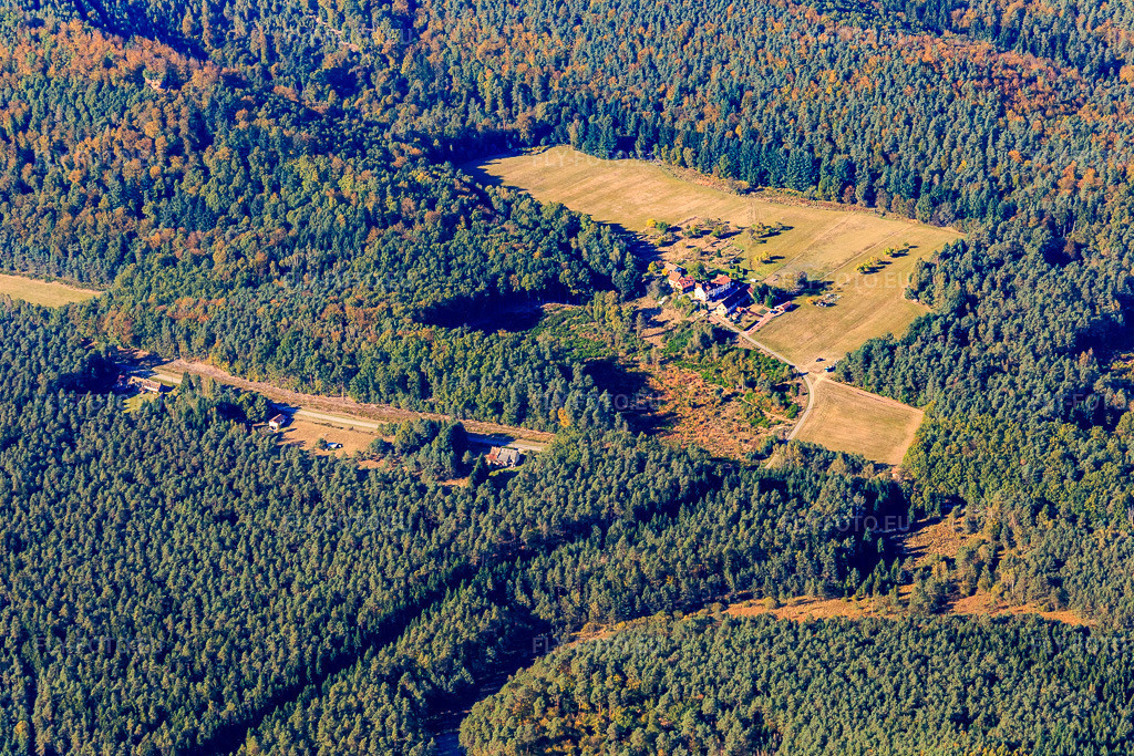 Vue aérienne: Armurerie du Cerf à Sturzelbronn dans le département Moselle, France – .Photo: IMG_095123.jpg prise le 16/10/2016 par Werner Riehm/FLY-FOTO.eu – Résolution de l'original: 5472 x 3648 px – armurerieducerf