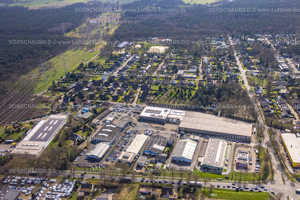 Wesel240310366 | Luftbild, Autohändler im Gewerbegebiet Rudolf-Diesel-Straße, Wohngebiet Wohnsiedlung Am Buttendick, Wittenberg, Wesel, Nordrhein-Westfalen, Deutschland