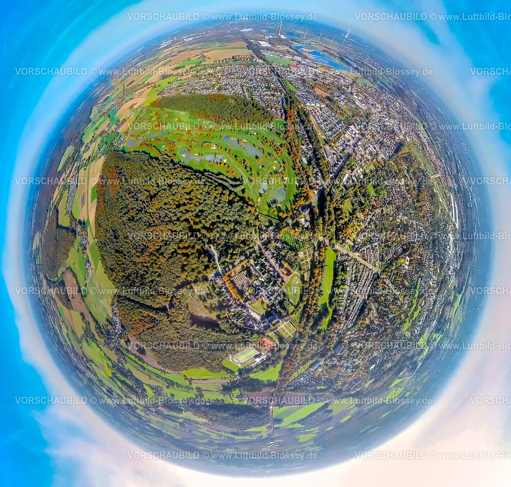 Kamp-Lintfort20221006_1Golfplatz2 | Luftbild, Golfclub Golfplatz Am Kloster Kamp, Fisheye Aufnahme, Fischaugen Aufnahme, 360 Grad Aufnahme, Kamperbrück, Kamp-Lintfort, Fisheyeaufnahme, Ruhrgebiet, Nordrhein-Westfalen, Deutschland