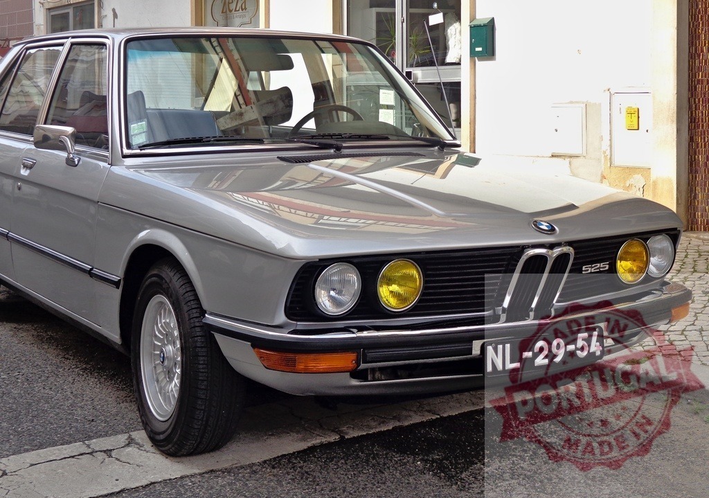 Silver BMW 525 parked on the street showcasing its classic design | Classic silver BMW 525 parked on a European street, highlighting its vintage charm and timeless appeal - Realized with Pictrs.com