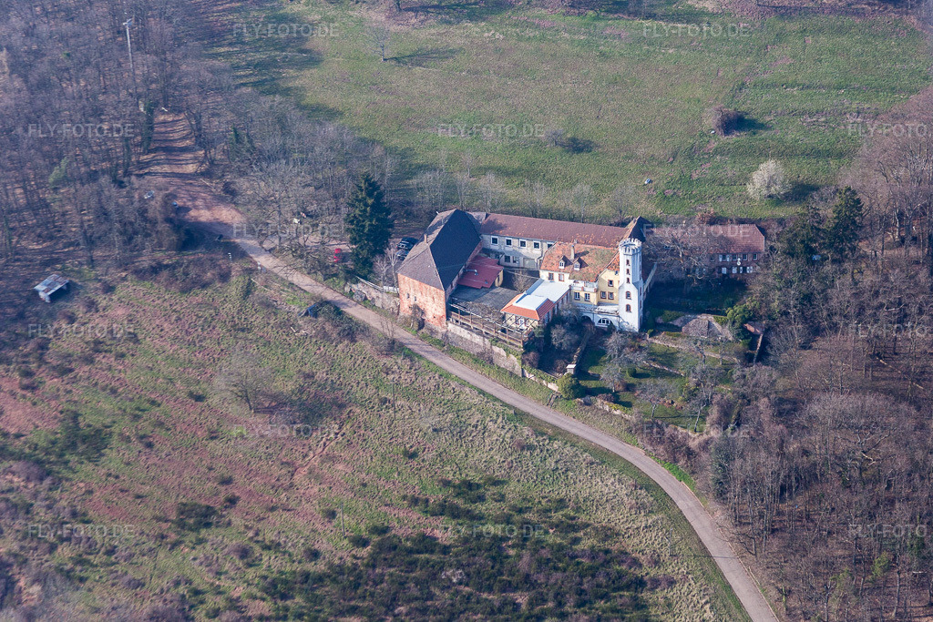 Luftbild: Museums- Gebäude- Ensemble Slevogthof in Leinsweiler im Bundesland Rheinland-Pfalz in Deutschland. Foto: IMG_086451.jpg vom 18.03.2016 durch Werner Riehm/FLY-FOTO.de