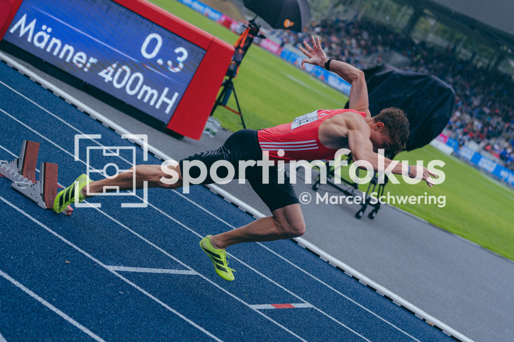 Deutsche Meisterschaften der Frauen und Männer 2026 | Owe Fischer-Breiholz, Königsteiner LV, 400 Meter Hürden, Finale, Deutsche Meisterschaften der Frauen und Männer 2026, Lohrheidestadion Bochum-Wattenscheid, 26.07.2026. Foto: Marcel Schwering / sportimfokus - Realisiert mit Pictrs.com