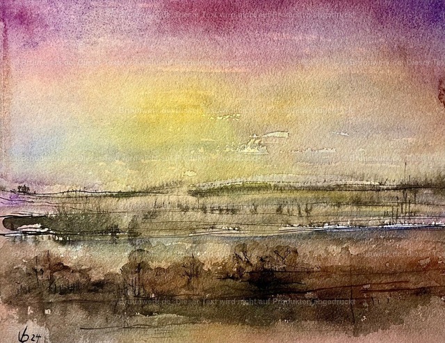 Bruchlandschaft | Bruchlandschaft, Aquarell über Sepia-Tusche auf Hahnemühle-Bütten 6oo g/qm, 34x27 - Realisiert mit Pictrs.com