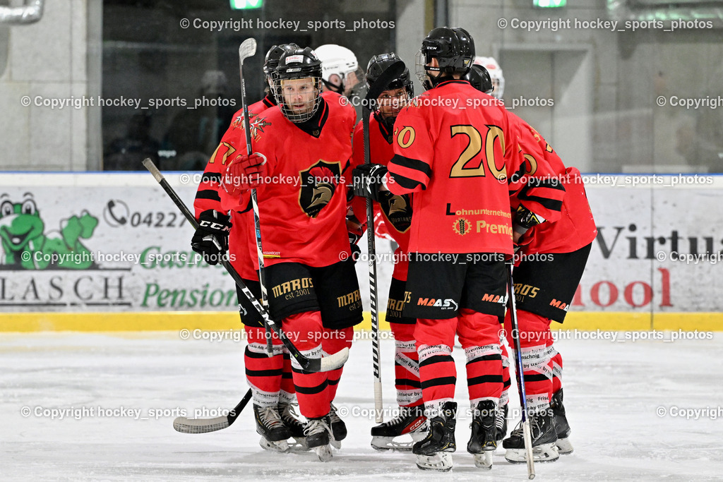 Lendhafen Seelöwen vs. Spartans Althofen | Jubel Spartans Althofen Mannschaft, #70 Schumnig Martin Spartans Althofen, #89 Pirmann Markus Spartans Althofen, #20 Ban Christian Spartans Althofen, #77 Schumnig Stefan Spartans Althofen, Lendhafen Seelöwen vs. Spartans Althofen, Lendhafen Seelöwen vs. Spartans Althofen am 14.02.2025 in Ferlach (HTC Eishalle Ferlach), Austria, (Photo by Bernd Stefan)