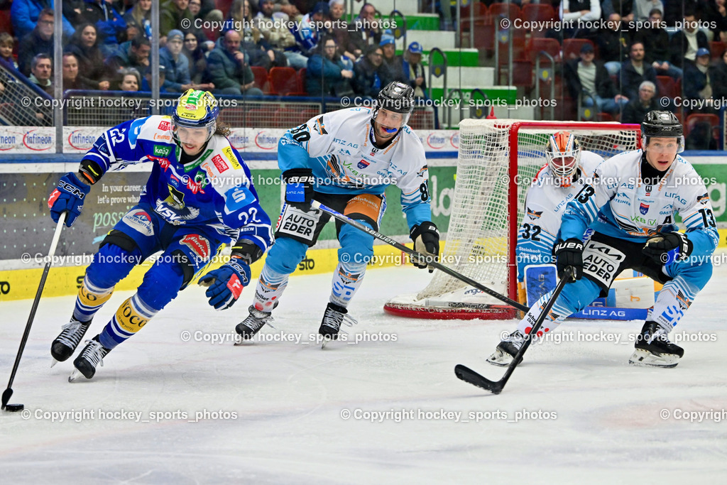 EC IDM WÄRMEPUMPEN VSV vs. Steinbach Black Wings Linz | #22 Nikita Scherbak EC VSV, #80 Julian Pusnik Black Wings Linz, #13 Gerd Kragl Black Wings Linz, #32 Rasmus Tirronen Black Wings Linz, EC IDM WÄRMEPUMPEN VSV vs. Steinbach Black Wings Linz, EC IDM WÄRMEPUMPEN VSV vs. Steinbach Black Wings Linz am 04.03.2026 in Villach (Stadthalle Villach), Austria, (Photo by Bernd Stefan)
