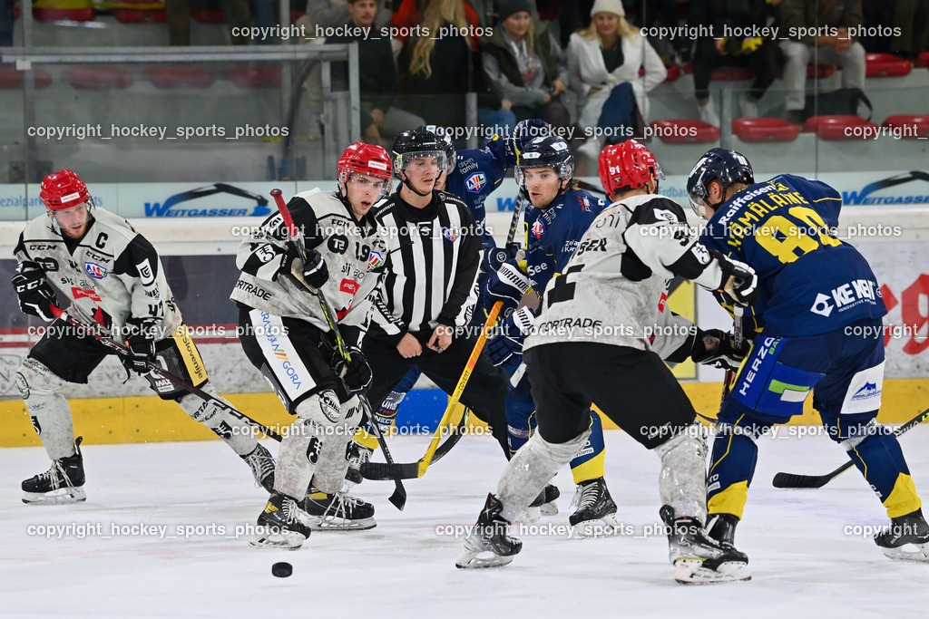 EK Zeller Eisbären vs. HDD Jesenice 1.10.2022 | #47 Glavic Gasper, #19 Sersen Gasper, ANYO Tamas Referee