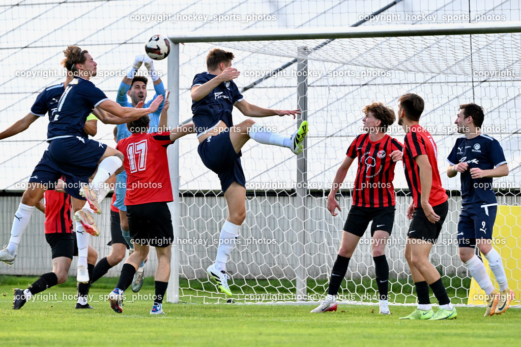 SC St. Veit vs. FC Nussdorf Debant | #9 Julian Brandstätter SC St. Veit, #5 Ivan Makovec FC Nussdorf Debant, #12 Stefan Kraler FC Nussdorf Debant, #20 Felix Pertlwieser SC St. Veit, #17 Julian Graf FC Nussdorf Debant, #1 Rene Arno Robitsch SC St. Veit, #91 Raphael Lukas Kulterer SC St. Veit, SC St. Veit vs. FC Nussdorf Debant, SC St. Veit vs. FC Nussdorf Debant am 22.08.2025 in St. Veit an der Glan (Jacques Lemans Arena), Austria, (Photo by Bernd Stefan)