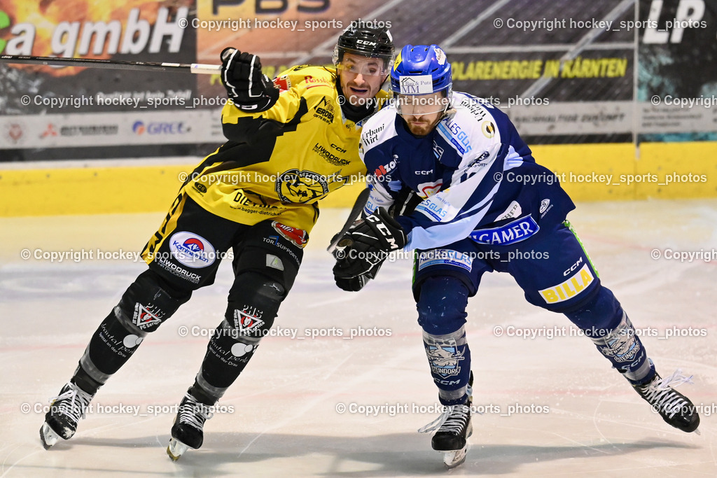 ESC Steindorf vs. MET PHOTOVOLTAIK HORNETS SPITTAL | #19 Friedrich Lukas ESC Steindorf, #15 Rossbacher Daniel EC Hornets Spittal, ESC Steindorf vs. MET PHOTOVOLTAIK HORNETS SPITTAL, ESC Steindorf vs. MET PHOTOVOLTAIK HORNETS SPITTAL am 26.10.2024 in Steindorf (Ossiachersee Halle), Austria, (Photo by Bernd Stefan)