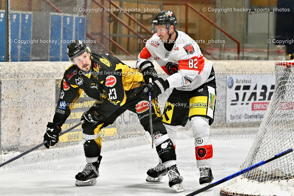 EC MET PHOTOVOLTAIK HORNETS SPITTAL vs. EV ZELTWEG MURTAL LIONS | #23 Sodja Urban EC Hornets Spittal, #82 Quinz Marco EV ZELTWEG MURTAL LIONS, EC MET PHOTOVOLTAIK HORNETS SPITTAL vs. EV ZELTWEG MURTAL LIONS, EC MET PHOTOVOLTAIK HORNETS SPITTAL vs. EV ZELTWEG MURTAL LIONS am 08.02.2026 in Spittal an der Drau (Eissportzentrum Spittal), Austria, (Photo by Bernd Stefan)