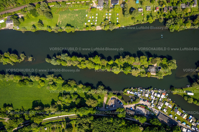 Witten240506829 | Luftbild, Ruhrinsel im Fluss Ruhr und Campingplatz Steger, Ruhrufer und Camping Wetterstraße am Kanuclub Witten, Bommern, Witten, Ruhrgebiet, Nordrhein-Westfalen, Deutschland