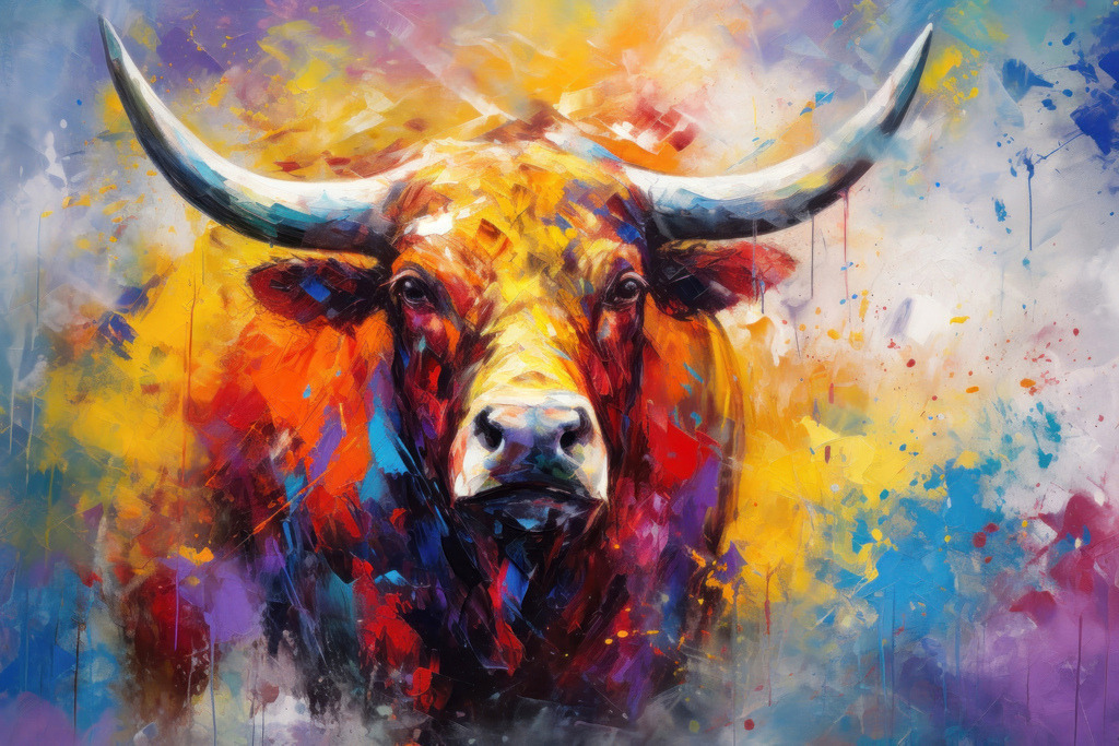 2309014 - Bunter Stier | Digitales abstraktes Gemälde eines Stiers.