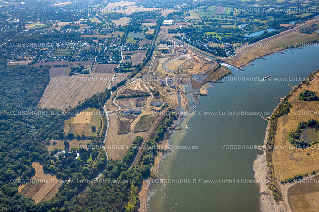 Dinslaken220806350Emschermuendung | Luftbild, Emschermündung Renaturierung, Rheinaue Walsum, Fluss Rhein und Fluss Emscher, Eppinghoven, Dinslaken, Ruhrgebiet, Nordrhein-Westfalen, Deutschland