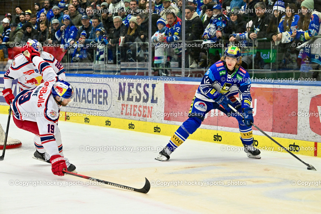 EC IDM WÄRMEPUMPEN VSV vs. EC Red Bull Salzburg | #19 Rowe Andrew EC Redbull Salzburg, #12 Pearson Chase EC VSV, EC IDM WÄRMEPUMPEN VSV vs. EC Red Bull Salzburg, EC IDM WÄRMEPUMPEN VSV vs. EC Red Bull Salzburg am 17.01.2025 in Villach (Stadthalle Villach), Austria, (Photo by Bernd Stefan)