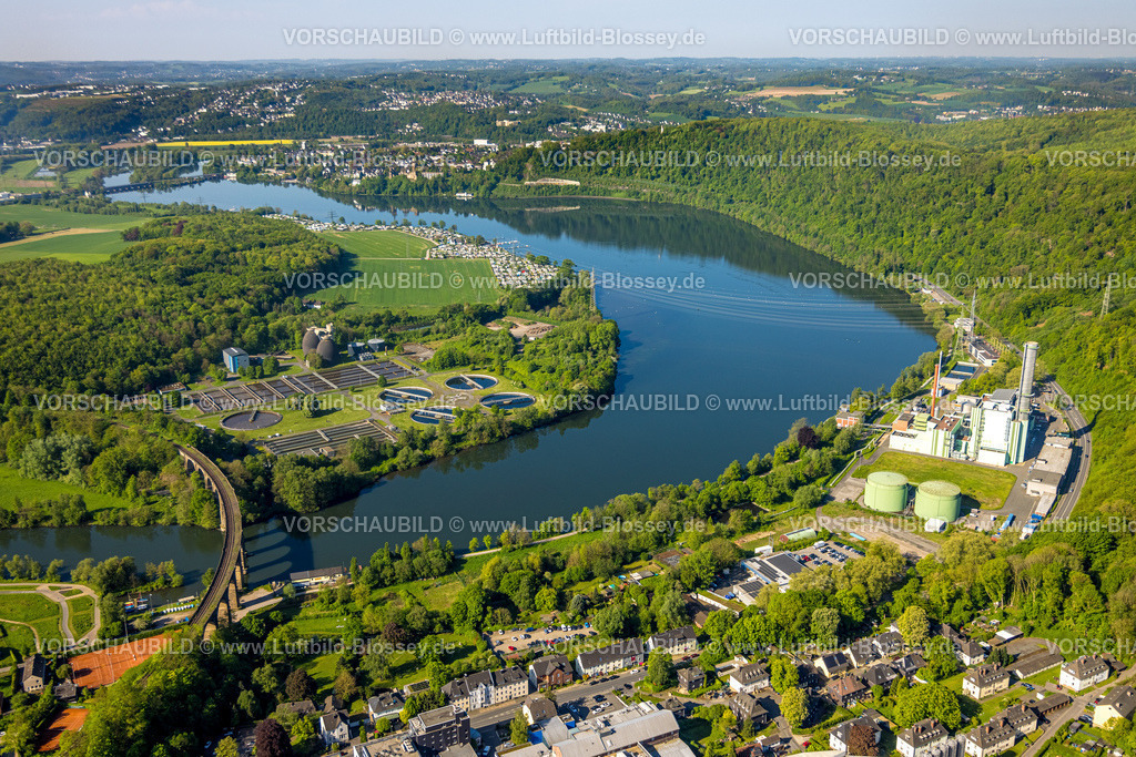Herdecke240503457 | Luftbild, Blick auf den Harkortsee und Ardeygebirge mit Wetter, Ruhrviadukt mit Ruhrverband Klärwerk Hagen, Campingplätze Caravan- und Wassersportverein Harkortsee (CWVH) und Wassersport- u. Campingverein Hagen e.V., rechts Mark-E GuD Gas und Dampf-Kraftwerk, Herdecke, Ruhrgebiet, Nordrhein-Westfalen, Deutschland