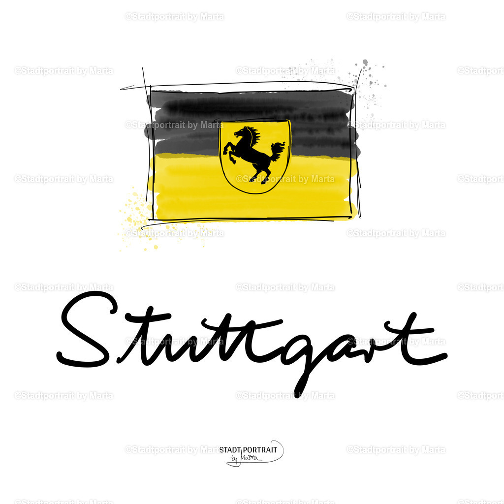 stuttgart-flagge-kunstdruck-poster-wandbild | Stadtportrait by Marta