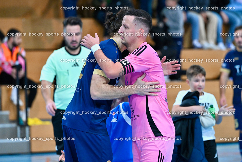Carinthia Flamengo Futsal Club vs. Futsal Klagenfurt | #2 Nikola Jandric Futsal Klagenfurt, #7 Enes Brdjanovic Carinthia Flamengo, Carinthia Flamengo Futsal Club vs. Futsal Klagenfurt, Carinthia Flamengo Futsal Club vs. Futsal Klagenfurt am 01.12.2024 in Klagenfurt (Ballspielhalle Viktring), Austria, (Photo by Bernd Stefan)