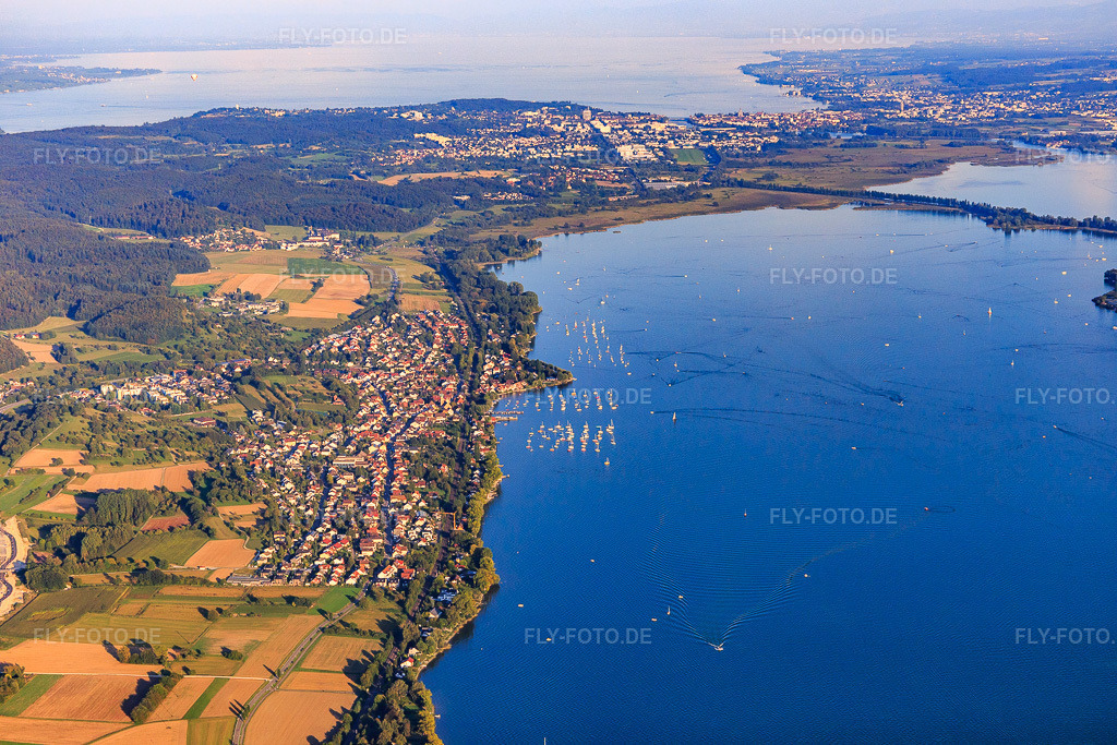 Luftbild: Stadtansicht am Ufer des Gnadensee aus Westen in Allensbach im Bundesland Baden-Württemberg in Deutschland. Foto: IMG_094358.jpg vom 27.08.2016 durch Werner Riehm/FLY-FOTO.de