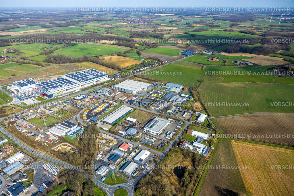 Selm260307143 | Luftbild, Gewerbegebiet Schachtstraße, GC24-Express KG Zentrallager mit Solardach, Selm, Münsterland, Nordrhein-Westfalen, Deutschland