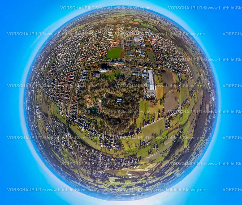 Hamm240190112MaximilianPark_MaxiPark_Mark | Luftbild, Maximilianpark Freizeitanlage, Wohngebiet Ortsansicht Ortsteil Werries, Erdkugel, Fisheye Aufnahme, Fischaugen Aufnahme, 360 Grad Aufnahme, tiny world, little planet, fisheye Bild, Uentrop, Hamm, Ruhrgebiet, Nordrhein-Westfalen, Deutschland