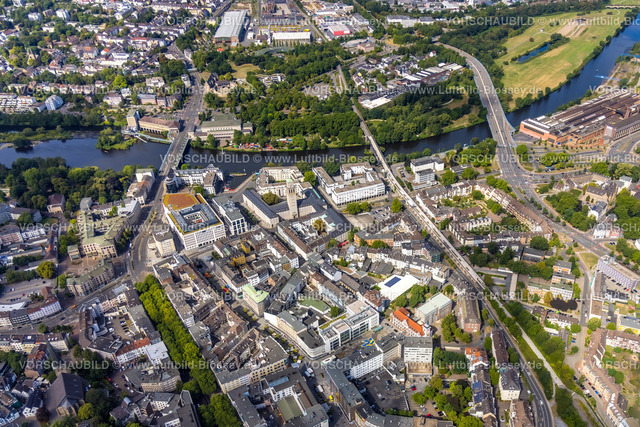 Muelheim220802217 | Luftbild, Rathaus und Rathausturm, City mit Schloßstraße, Altstadt I, Mülheim an der Ruhr, Ruhrgebiet, Nordrhein-Westfalen, Deutschland