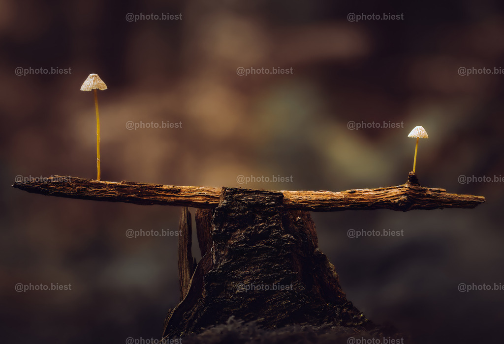 Die Pilzwippe | Es wirkt surreal - und dennoch ist es 100% real. Zwei kleine Pilze wachsen aus einem Ast empor. Den Ast und die Pilze vorsichtig auf einem Stumpf geklemmt und fertig sind die wippenden Pilze. - Realisiert mit Pictrs.com