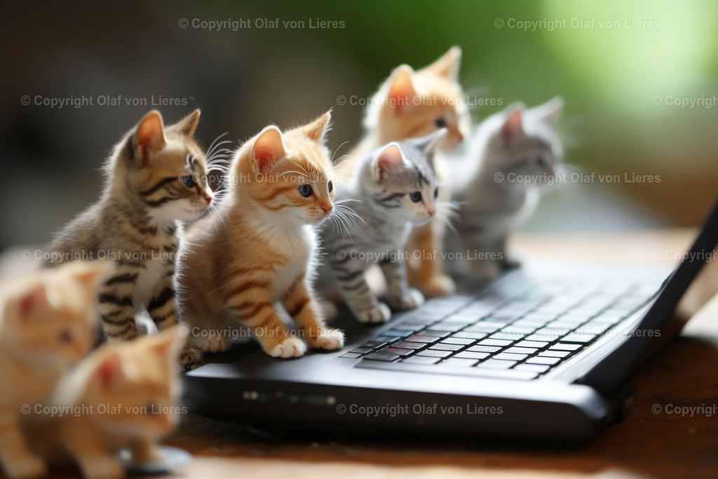 viele kleine Katzen | Katzenbabys am Schreibtisch