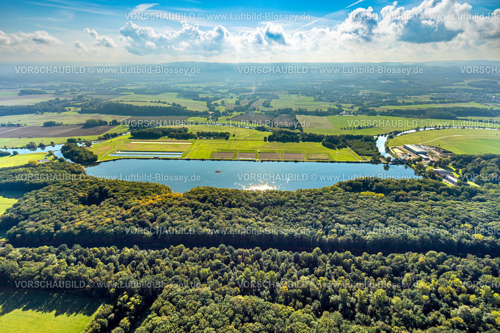 Holzwickede220900903Opherdicke | Luftbild, Stausee Hengsen, Fernsicht mit blauem Himmel und Wolken, Hengsen, Holzwickede, Ruhrgebiet, Nordrhein-Westfalen, Deutschland