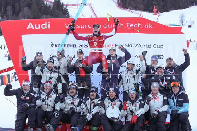 Audi FIS Ski World Cup: Men’s Slalom – Hahnenkamm Race, Kitzbuehel | Kitzbuehel, Austria, 25.Jan.26 - Alpine Skiing - FIS World Cup, Hahnenkamm Race, Slalom, men. The image shows team austria.