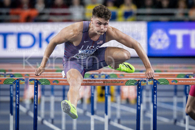 World Athletics Indoor Championships Kujawy Pomorze 26, 21.03.2026 | TORUN, POLAND - MARCH 21:  Trey CUNNINGHAM (USA) competes during his semi-final of the 60m hurdles  of the World Athletics Indoor Championships Kujawy Pomorze 26 on day 2 / session 2 at Kujawsko-Pomorska Arena Torun on March 21, 2026 in Torun, Poland. 