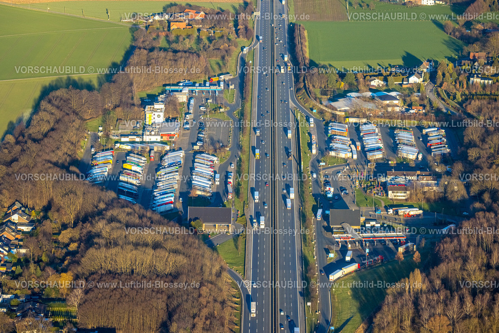 Hamm230206406 | Luftbild, Autobahn Raststätte Rhynern der Autobahn A2, LKW Rastplatz, Rhynern in Hamm, Ruhrgebiet, Nordrhein-Westfalen, Deutschland