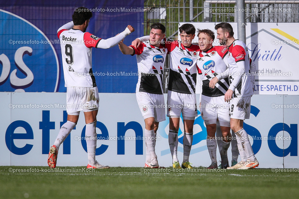 Koe3Liga24022401050 | 24.02.2024, Köln, Fußball, bwin 3. Liga Herren, Sportpark Höhenberg, 27. Spieltag, Saison 2023 2024, FC Viktoria Köln – SV Sandhausen: Torjubel nach dem 2:1 durch Luca Marseiler (Viktoria Köln). 
DFB regulations prohibit any use of photographs as image sequences and or quasi-video.